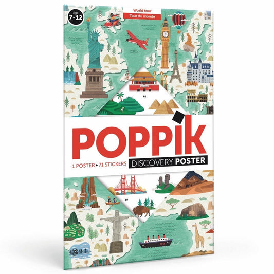 Educational posters with repositionable stickers - Around the world - Poppik.
