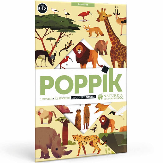 Educational posters with repositionable stickers - Savanna - Poppik.