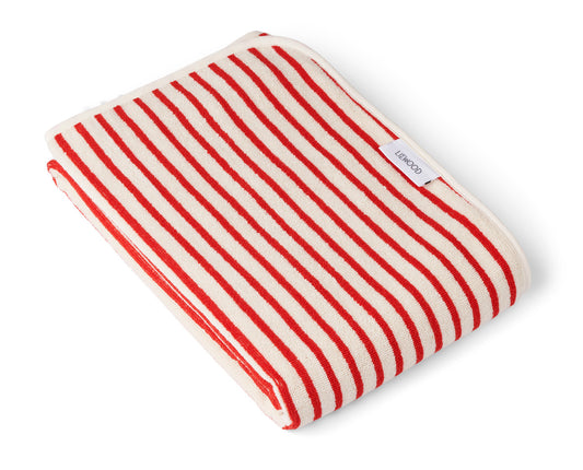 Hansen beach towel - Y & D stripe: Apple red & Creme de la creme