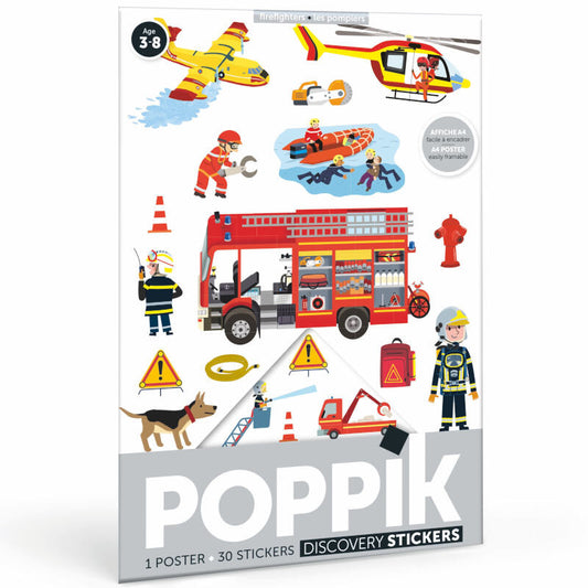 My mini poster of discoveries in stickers - Firefighters - Poppik.
