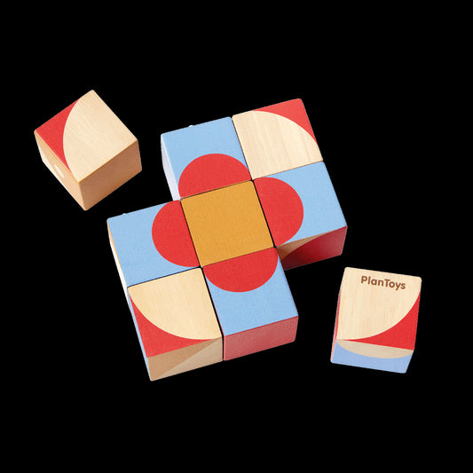 Puzzle - 9 wooden cubes - Geometric shapes