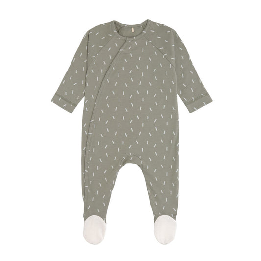 Pyjamas with feet GOTS Small olive stripes