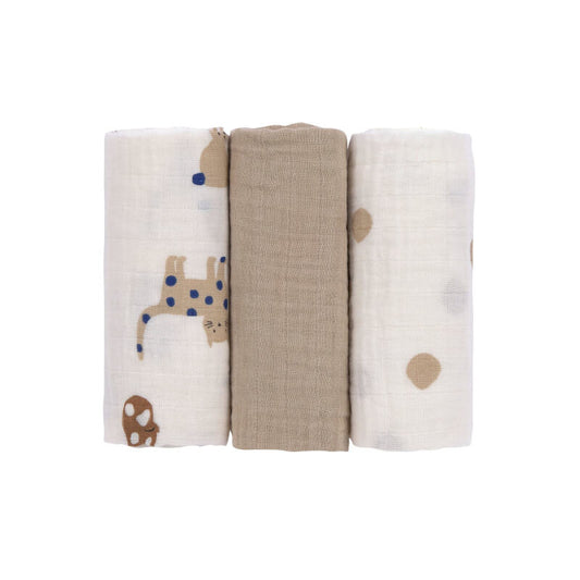 Set of 3 swaddling nappies M - Little mateys royal blue - 60x60 cm
