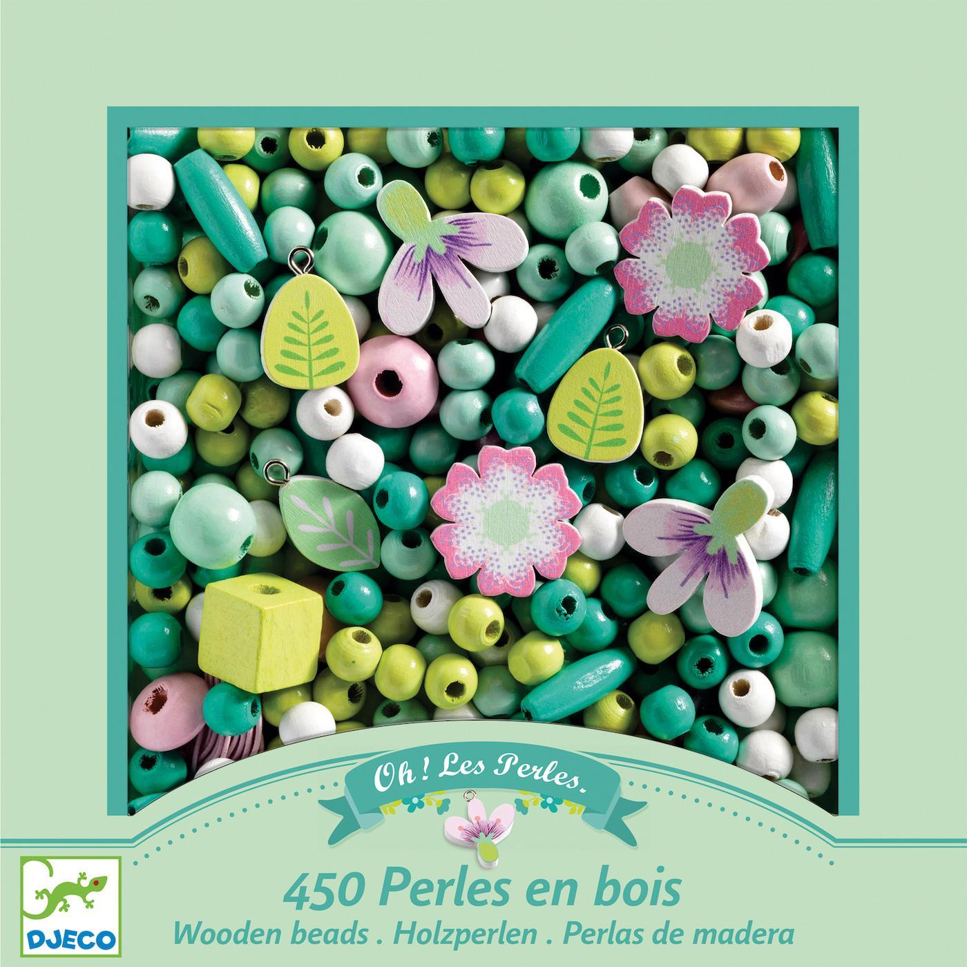 Perles en bois - Feuilles et fleurs