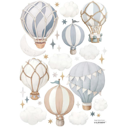 Planche de stickers A3 (29,7 X 42 cm) - Little Hot-Air Balloons (Blue) - Lilipinso