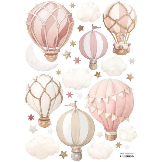 Planche de stickers A3 (29,7 X 42 cm) - Little Hot-Air Balloons (Pink) - Lilipinso