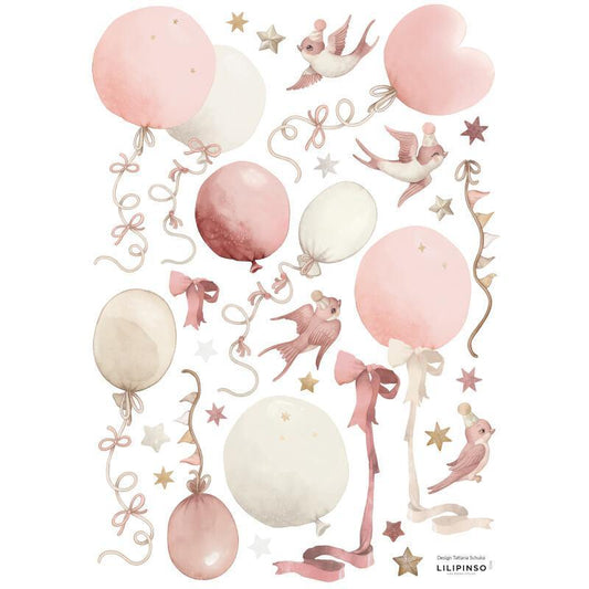 Planche de stickers A3 (29,7 X 42 cm) - Flyng Kites & Balloons (Pink) - Lilipinso