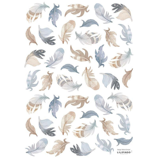 Planche de stickers A3 (29,7 X 42 cm)  - Feathers (Blue) - Lilipinso