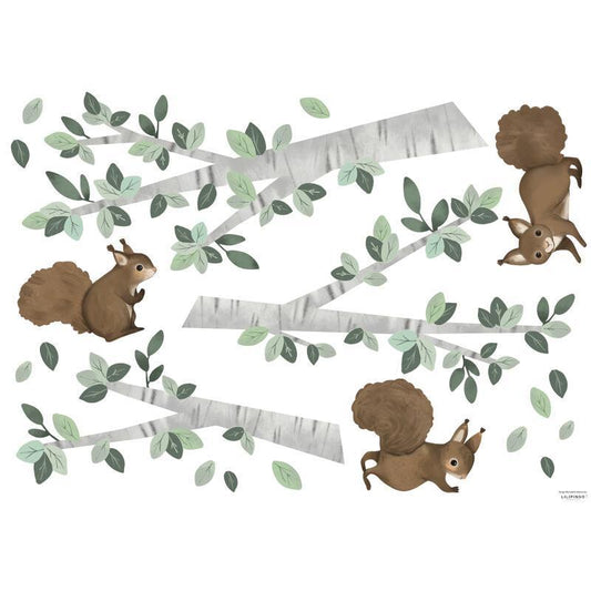 Planche de stickers décor L - Squirrels And Birch Branches - Lilipinso