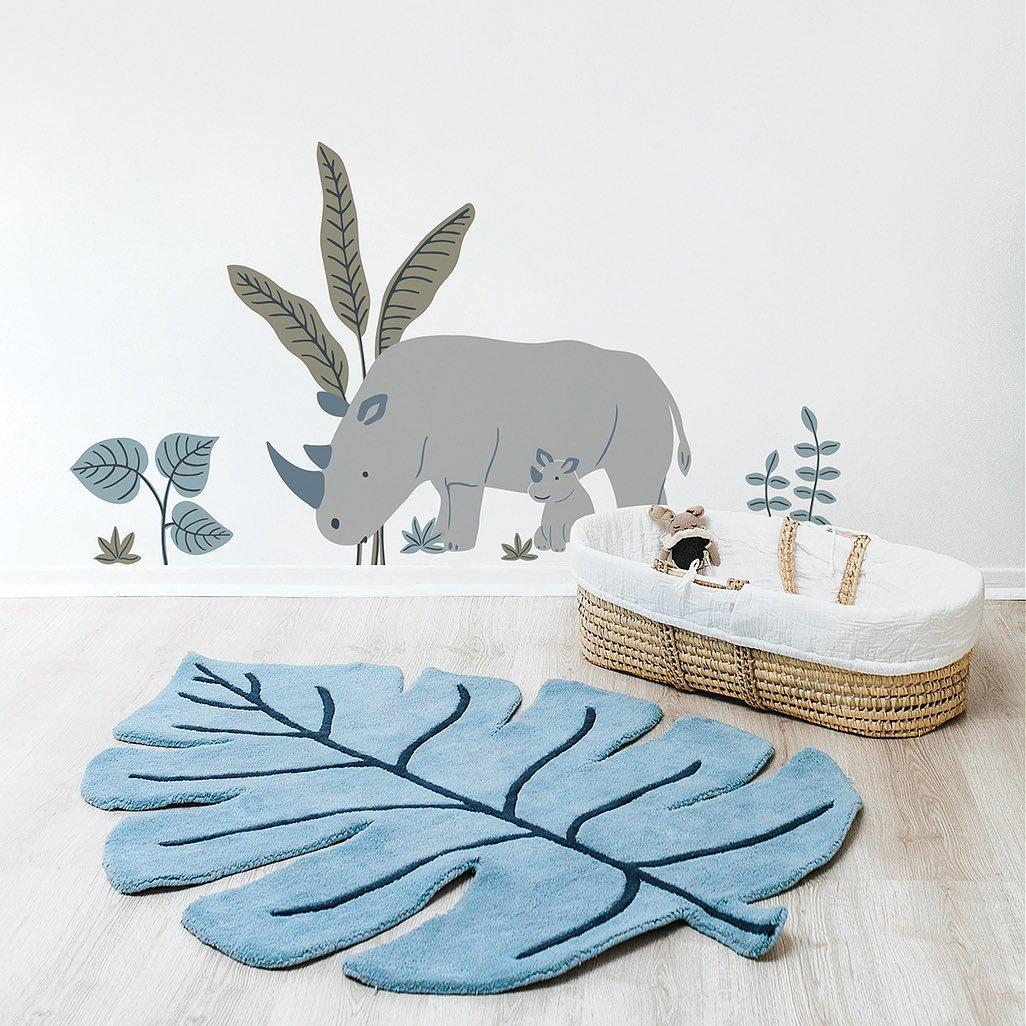 Tapis coton - Monstera - Feuille bleue