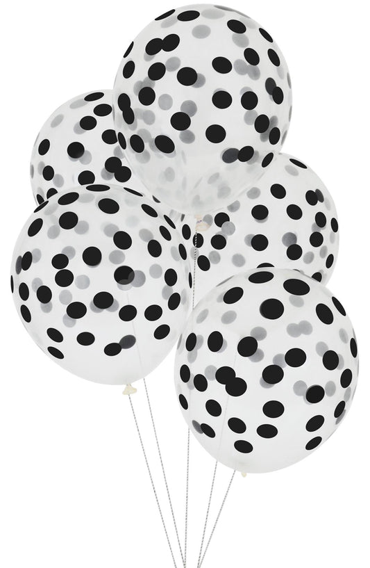 Set de 5 ballons imprimés - Confettis noirs