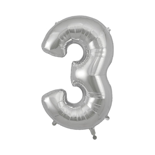 Ballon mylar géant chiffre 3 - argent