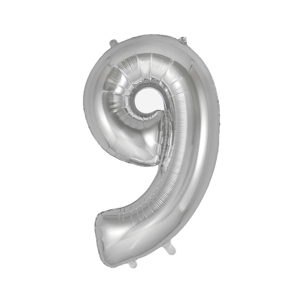 Ballon mylar géant chiffre 9 - argent