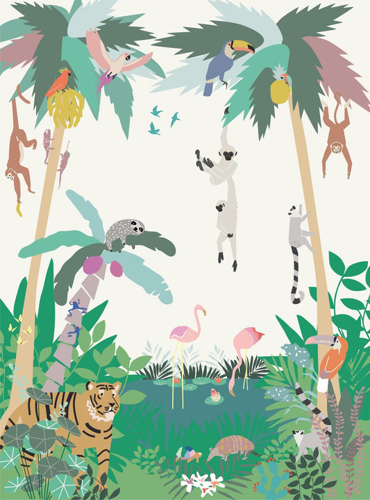 Fresque de papier peint Jungle - crème