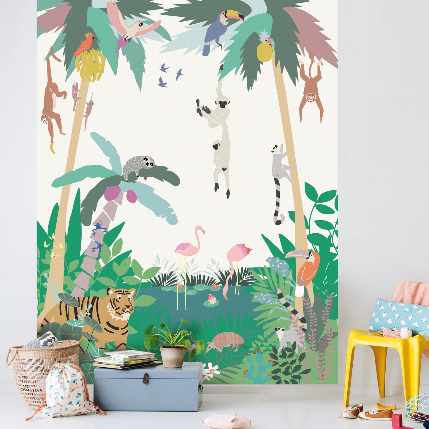 Fresque de papier peint Jungle - crème