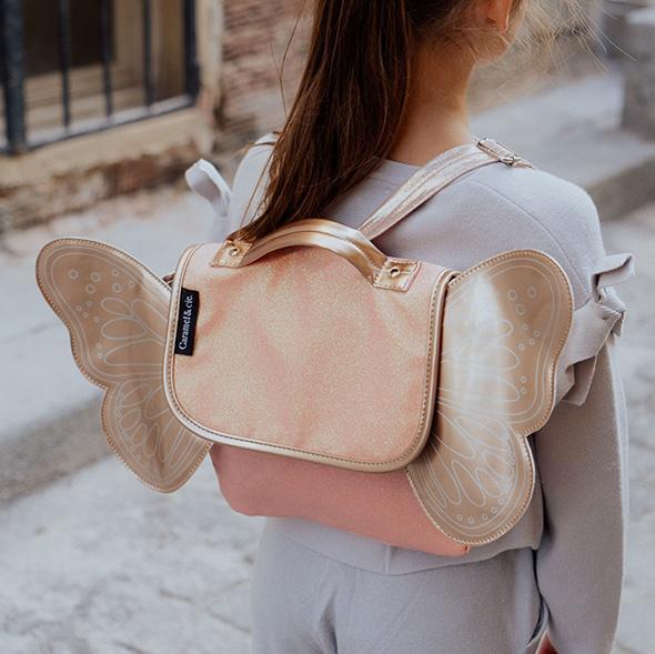 Small Winged Backpack - Coral Glitter by Caramel & Cie