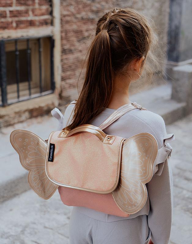 Small Winged Backpack - Coral Glitter by Caramel & Cie