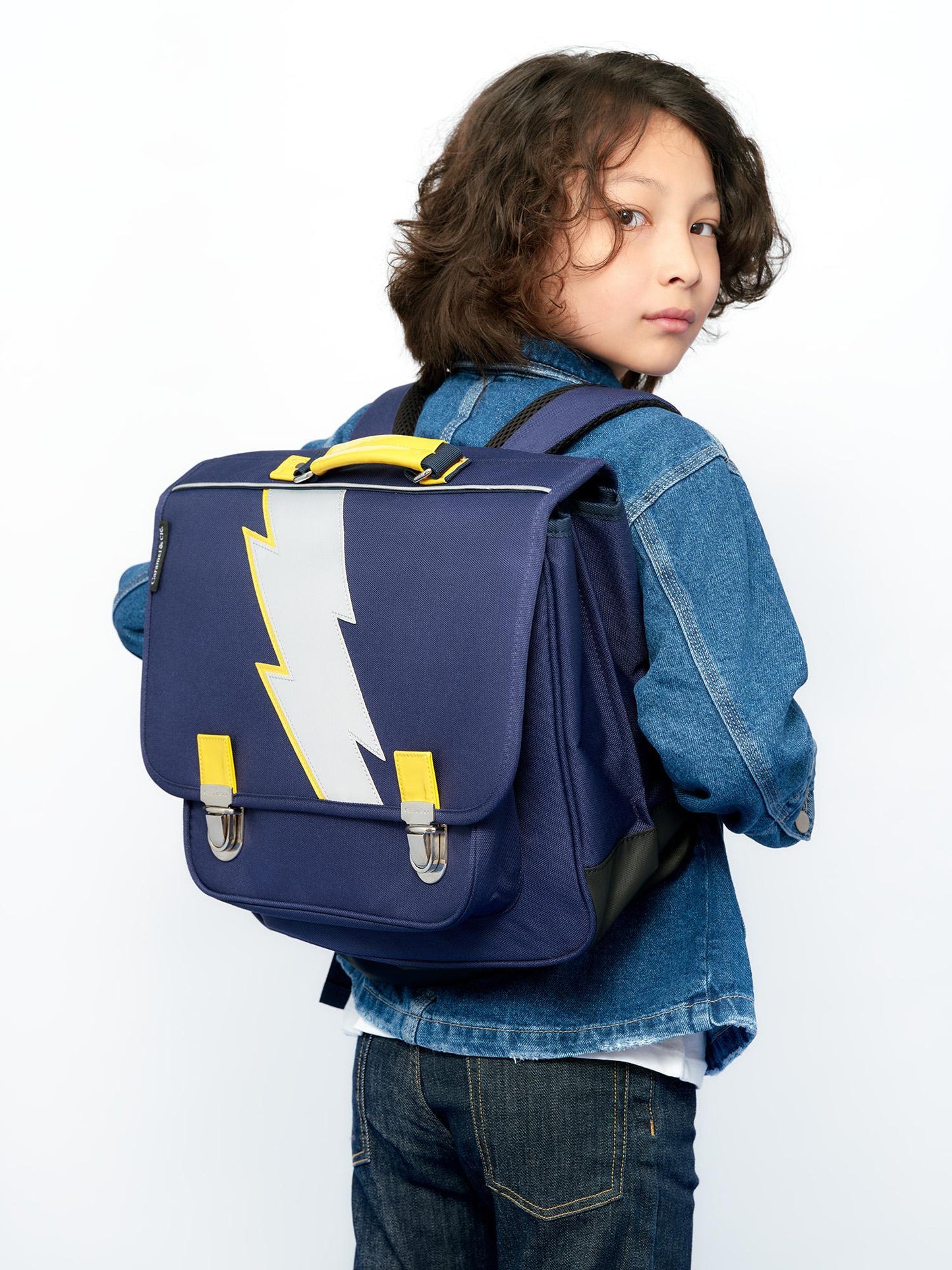 Large Navy Lightning Bolt Backpack by Caramel & Cie