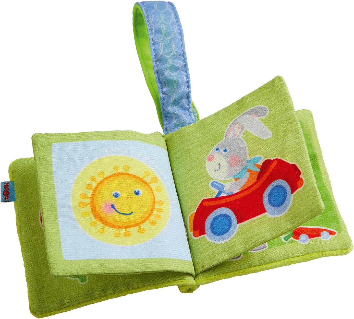 Mini-livre en tissu pour poussette lapin