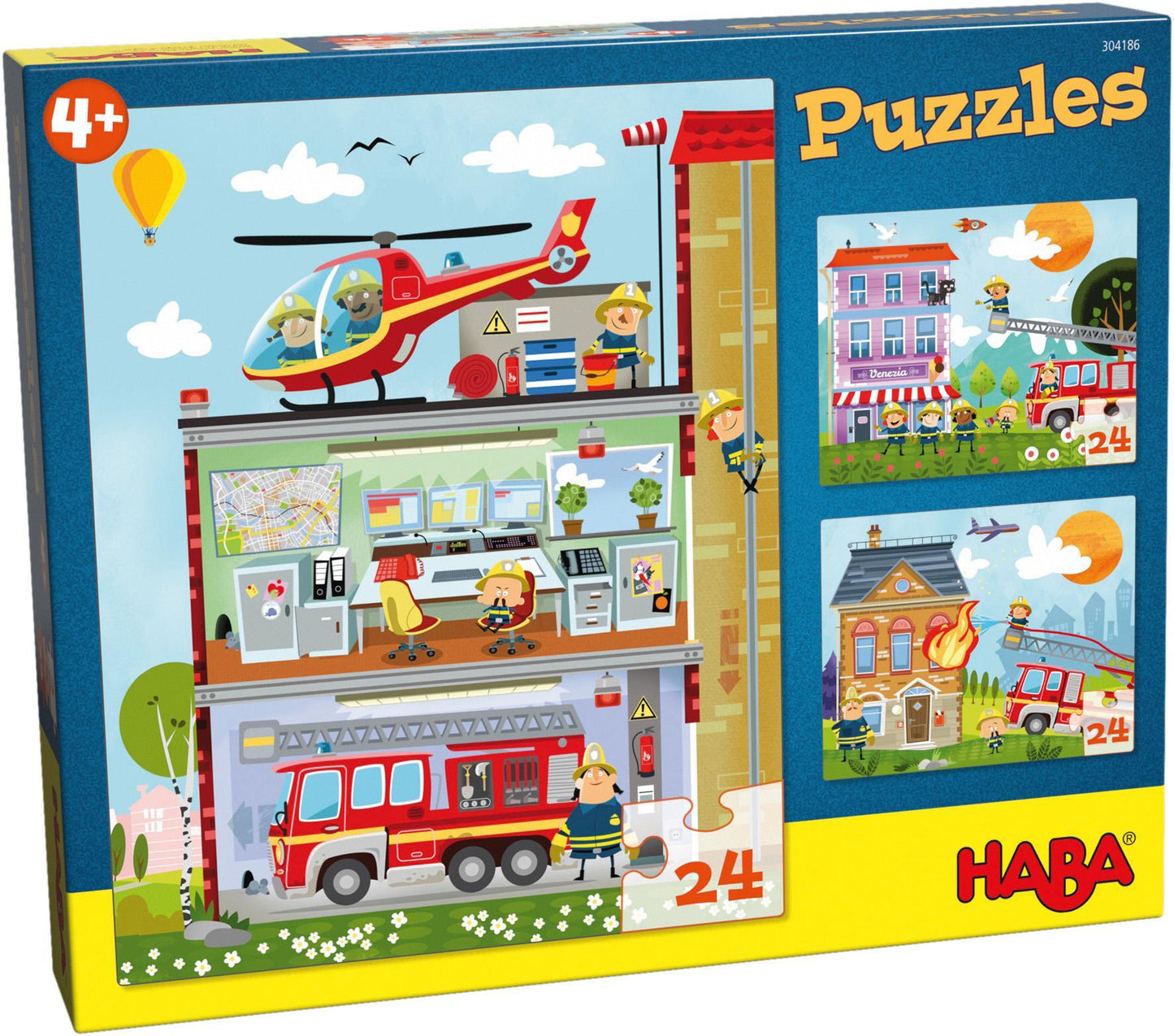 3 puzzles de 24 pièces - ma petite caserne de pompiers - à partir de 4 ans