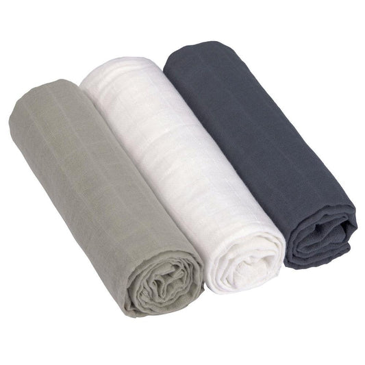 Lot de 3 langes tétra en mousseline L - Olive/milky/navy