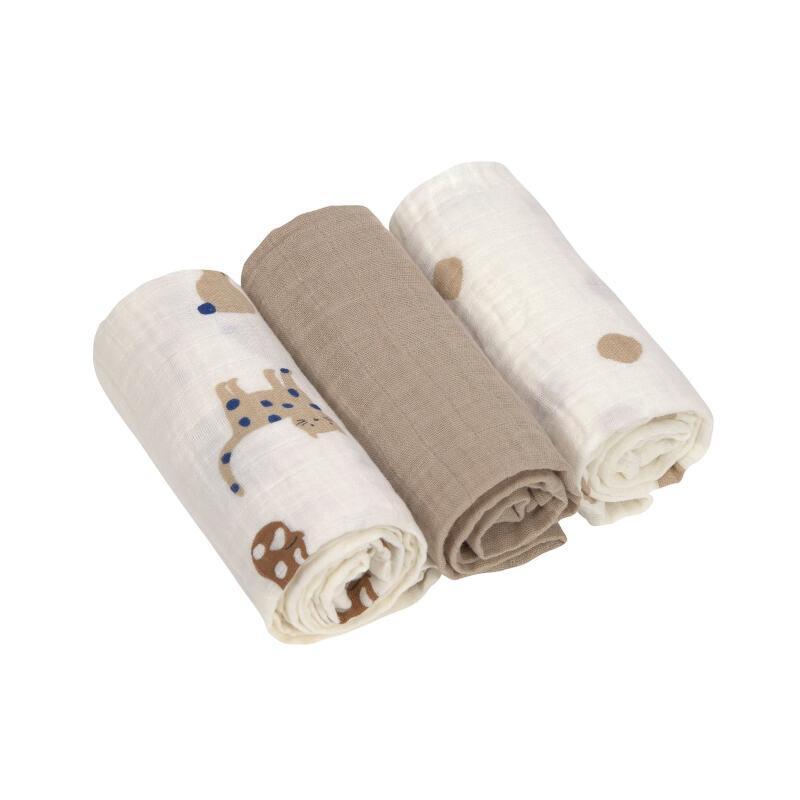 Set of 3 swaddling nappies M - Little mateys royal blue - 60x60 cm