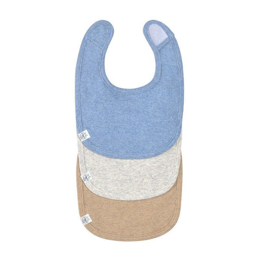 Set of 3 GOTS baby bibs, blue/light grey/nature mix