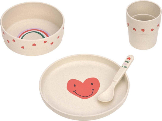 Set repas Happy Rascals - Heart lavender (assiette, bol, tasse, cuillère) - Laessig