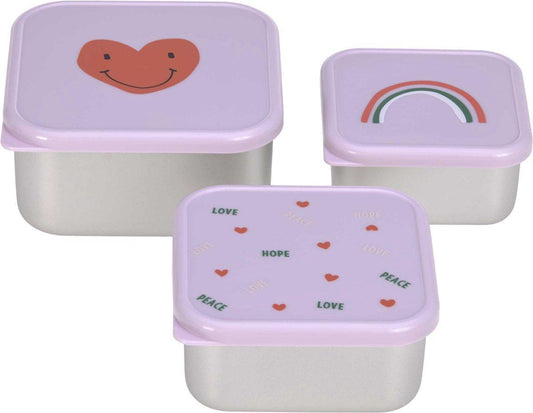 Lot de 3 snackbox en inox Happy Rascals - Heart lavender - Laessig