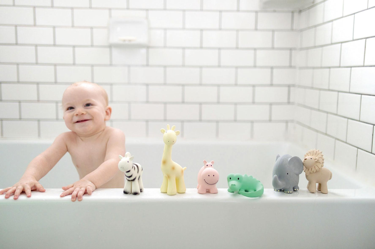 Jouet de dentition / de bain éléphant en caoutchouc naturel avec grelot - Tikiri