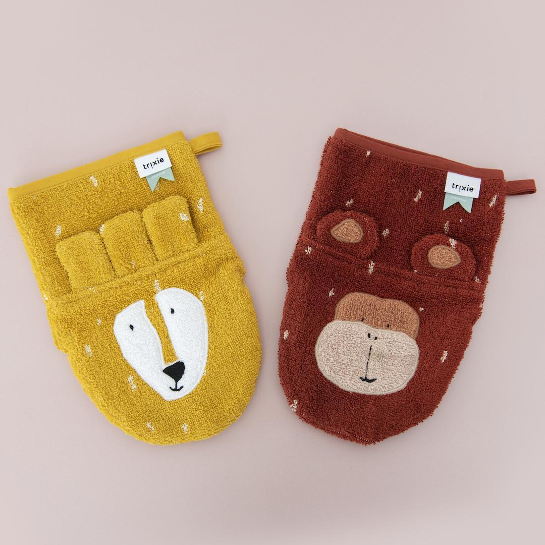 Set of 2 Wash Gloves - Mr. Lion & Mr. Monkey by Trixie