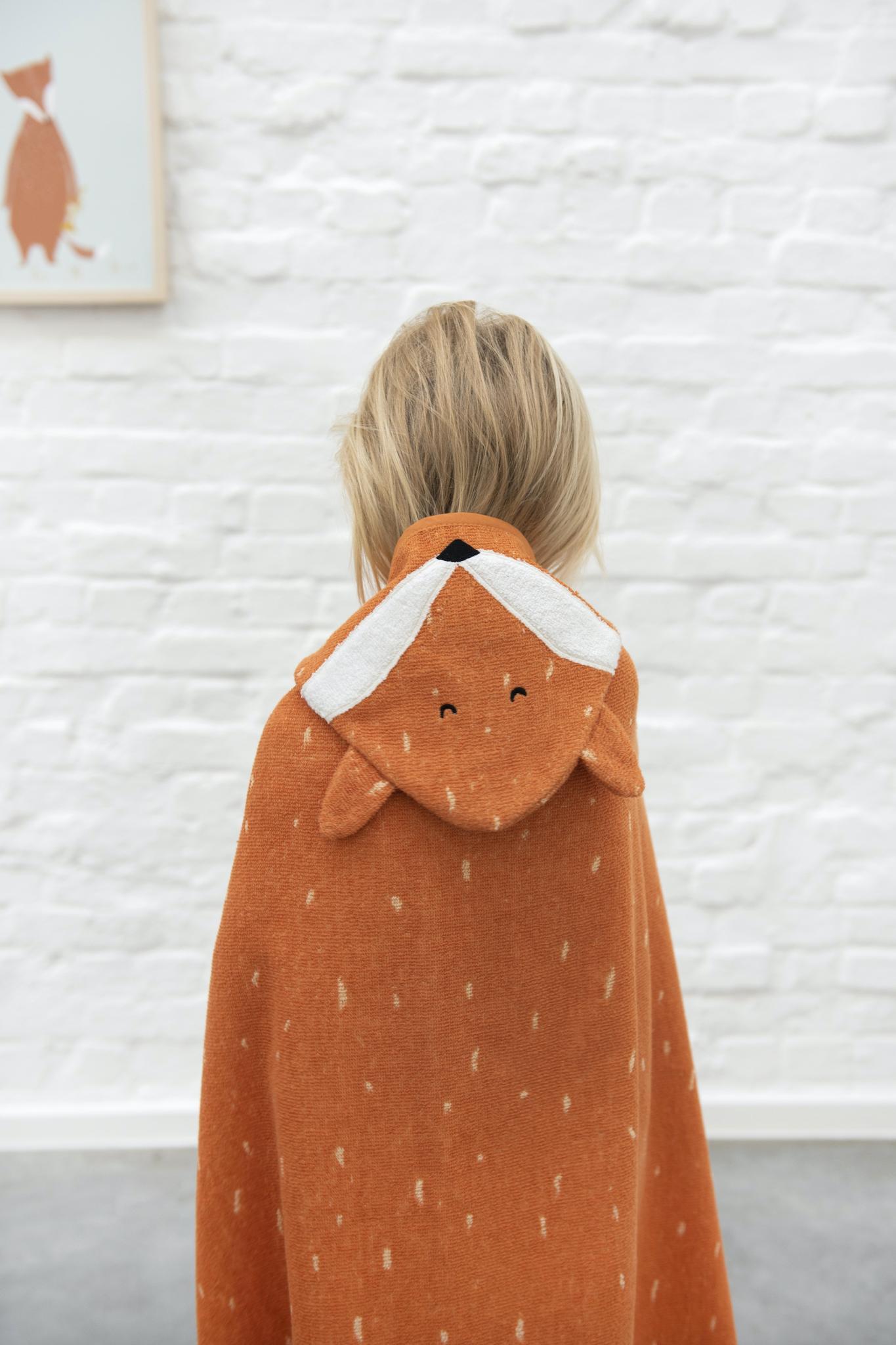 Trixie Mr. Fox Organic Cotton Hooded Baby Bath Cape - Orange 70 x 130 cm