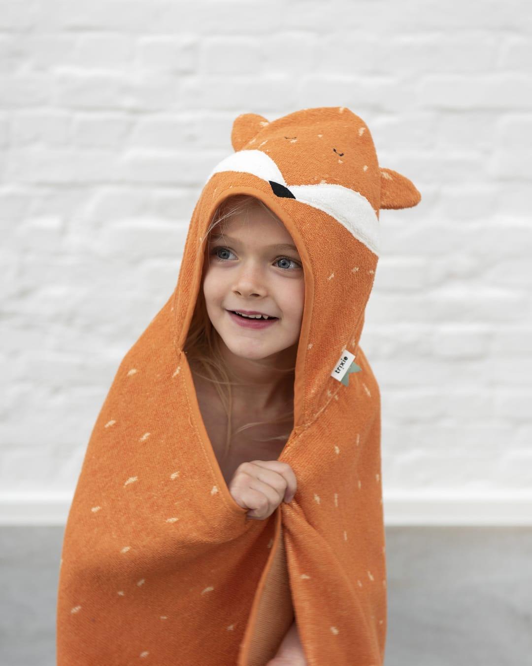 Trixie Mr. Fox Organic Cotton Hooded Baby Bath Cape - Orange 70 x 130 cm