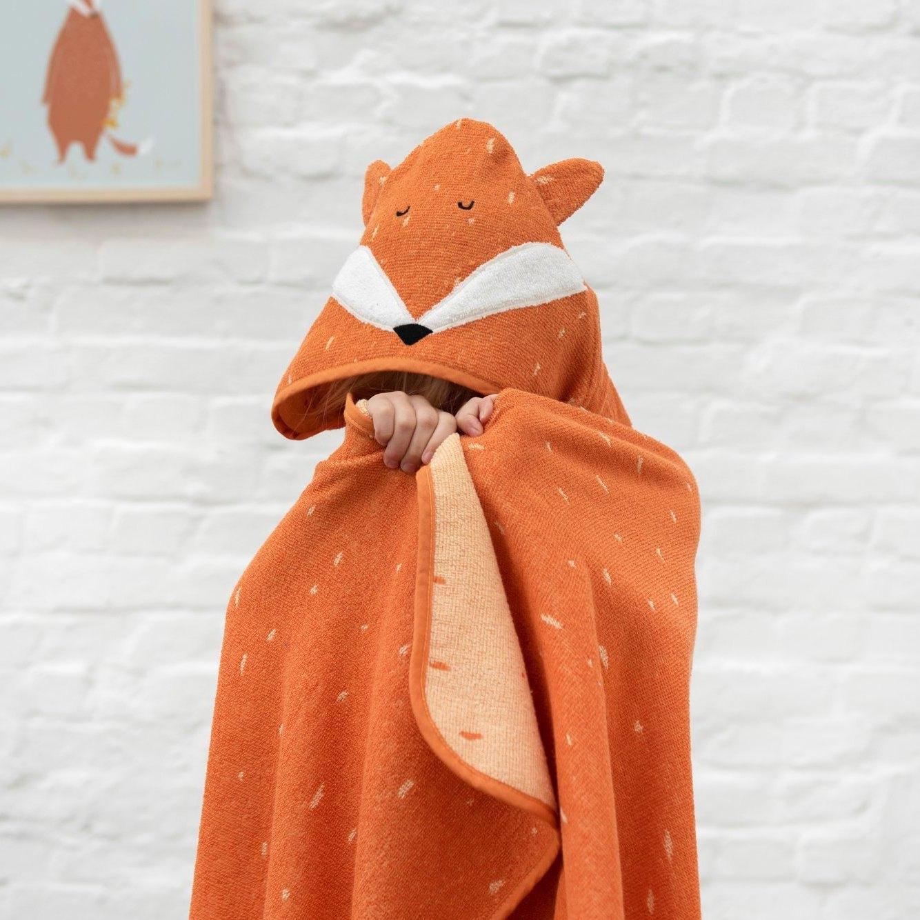 Trixie Mr. Fox Organic Cotton Hooded Baby Bath Cape - Orange 70 x 130 cm