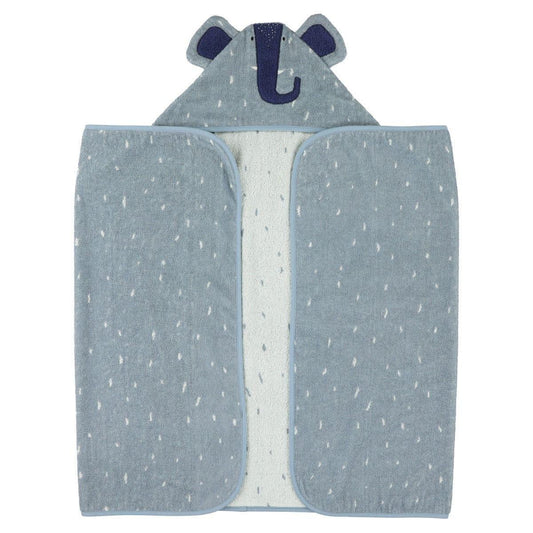 Mrs. Elephant Organic Cotton Hooded Bath Cape - Trixie - Blue - 70 x 130 cm