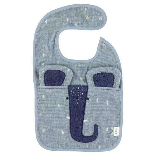 Bavoir - Mrs. Elephant by Trixie - Organic Cotton Bib - Blue Elephant Design - 44 x 26 cm - Machine Washable