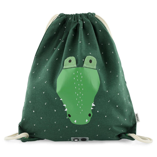 Gym or Swimming Bag - Mr. Crocodile by Trixie - Waterproof Cotton Drawstring Backpack for Kids - 40 x 34 cm