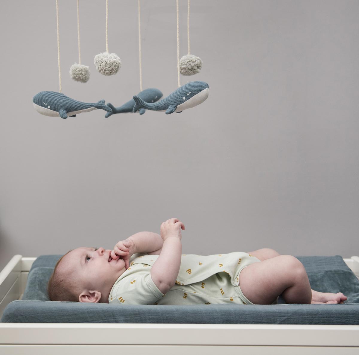 Mobile - Whale by Trixie - Organic Cotton Baby Mobile with Recycled Wood Fill - 27 x 60 cm