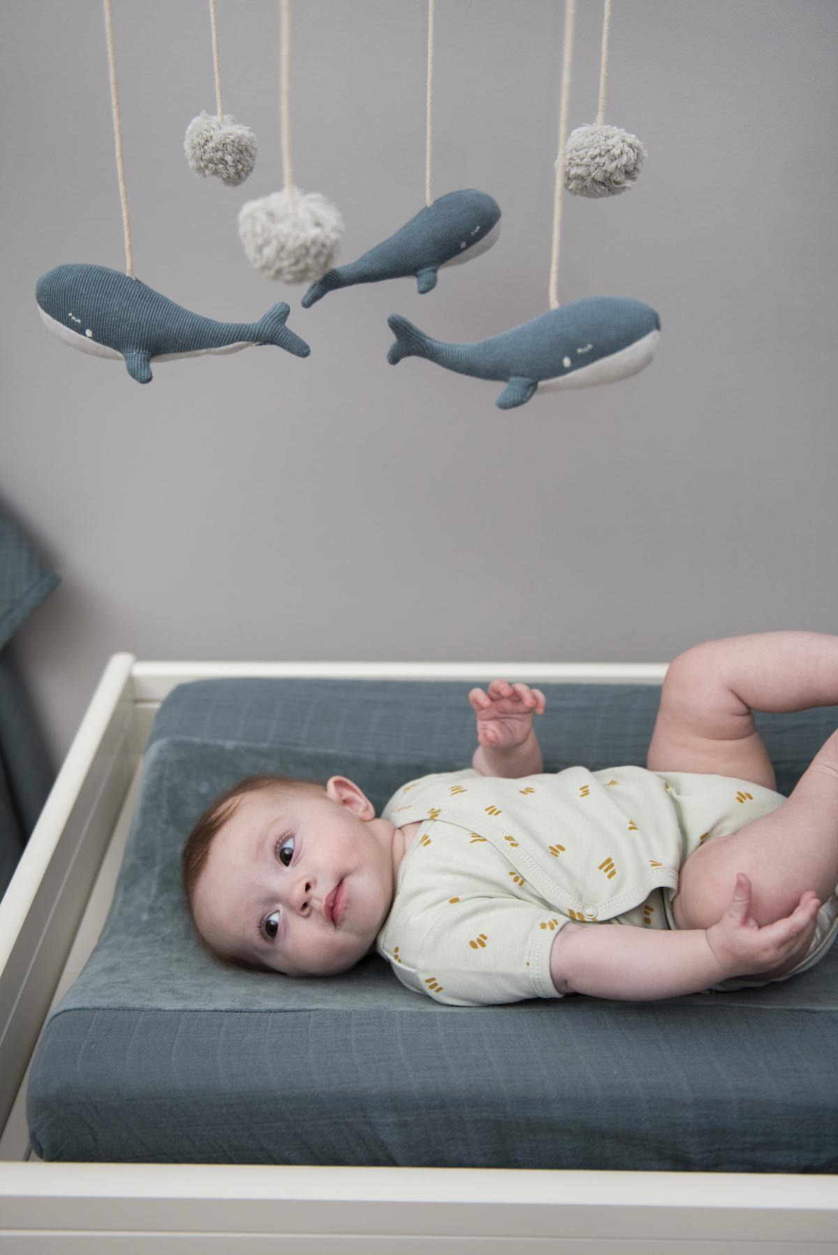 Mobile - Whale by Trixie - Organic Cotton Baby Mobile with Recycled Wood Fill - 27 x 60 cm