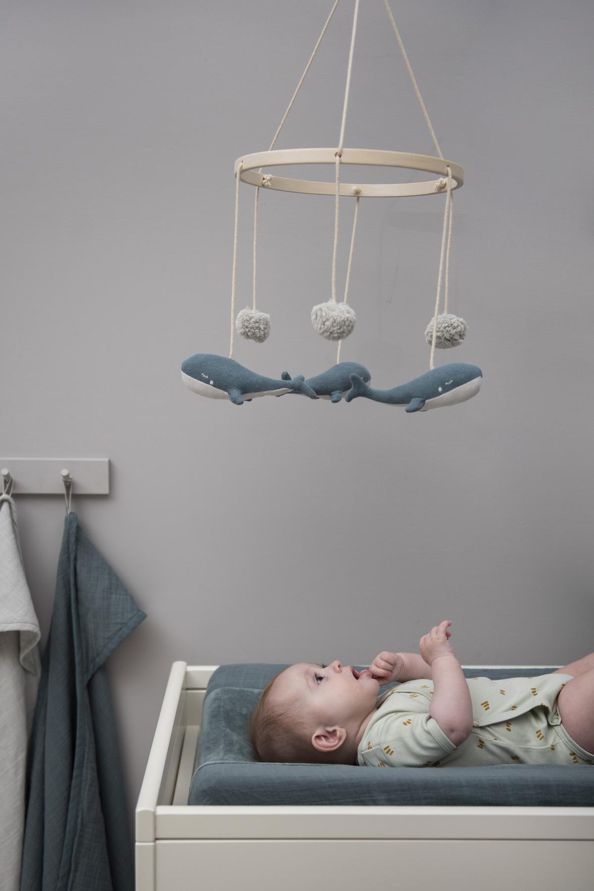 Mobile - Whale by Trixie - Organic Cotton Baby Mobile with Recycled Wood Fill - 27 x 60 cm