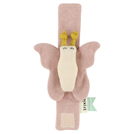 Trixie Butterfly Baby Rattle Bracelet - 100% Organic Cotton - Eco-Friendly Wood Filling