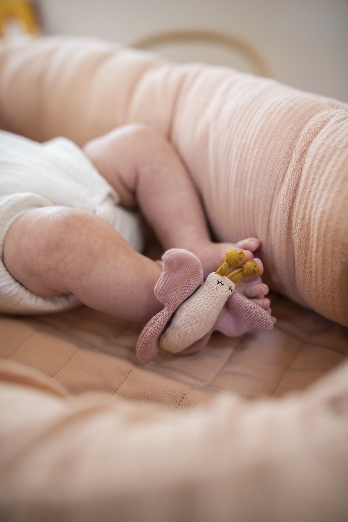 Trixie Butterfly Baby Rattle Bracelet - 100% Organic Cotton - Eco-Friendly Wood Filling