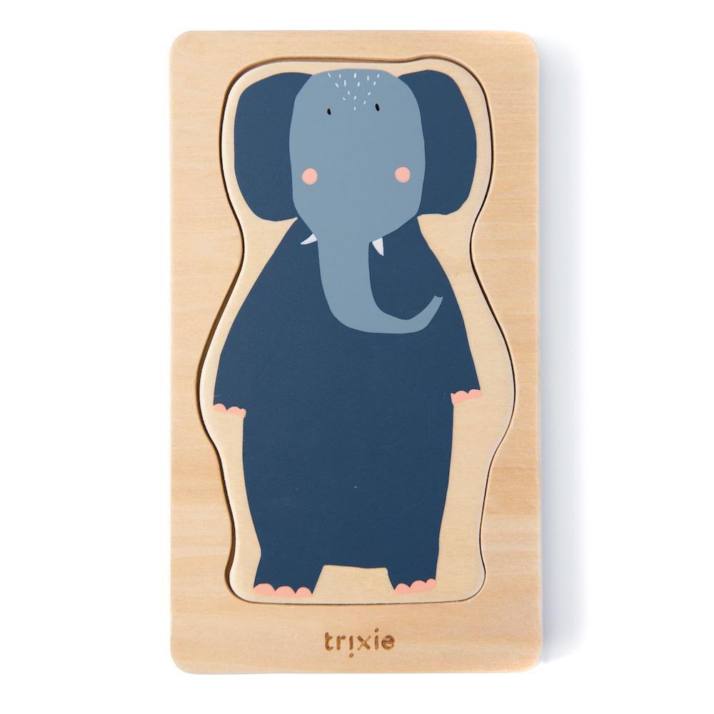 Wooden Animal Puzzle - 4 Layers by Trixie World of Play - FSC Certified Wood - Water-Based Paint - 18 x 11 x 3 cm