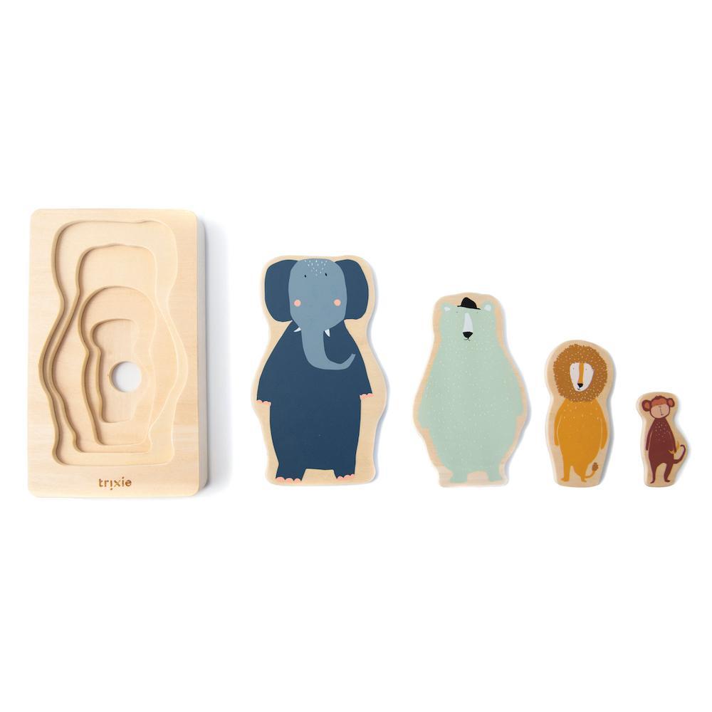 Wooden Animal Puzzle - 4 Layers by Trixie World of Play - FSC Certified Wood - Water-Based Paint - 18 x 11 x 3 cm