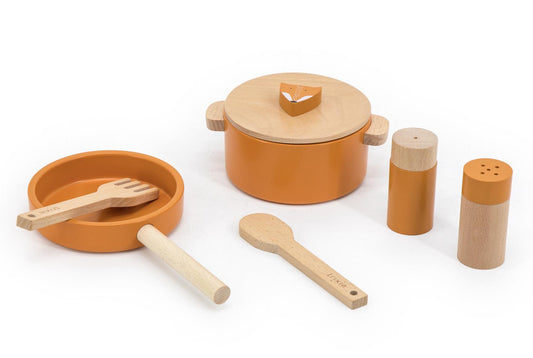 Mr. Fox Wooden Kitchen Accessories for Kids - Trixie Brand - 100% FSC Certified Wood - Safe Water-based Paints - Age 2+