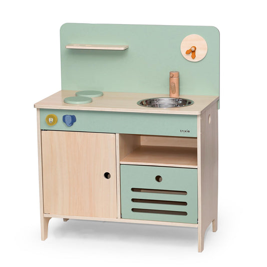 Wooden Play Kitchen by Trixie - Age: 3 years + | Dimensions: 31 x 60 x 75 cm | Made of 100% FSC© certified beech wood and water-based paint