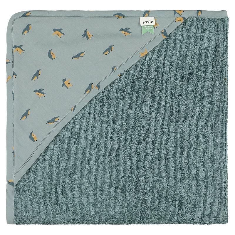 Soft Baby Bath Cape - Peppy Penguins by Trixie - 75 x 75 cm - 100% Organic Cotton