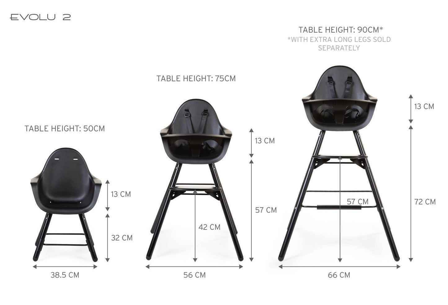 Chaise haute 2-en-1 évolutive 2 noir  - Childhome