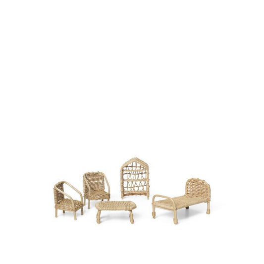 Rattan Dollhouse Furniture - Set of 5 - Natural