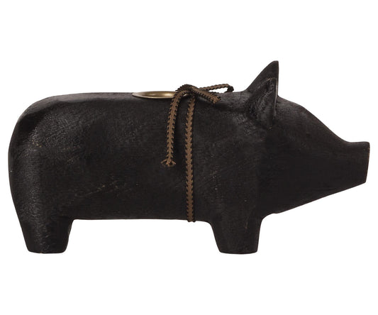 Cochon en bois M - Noir